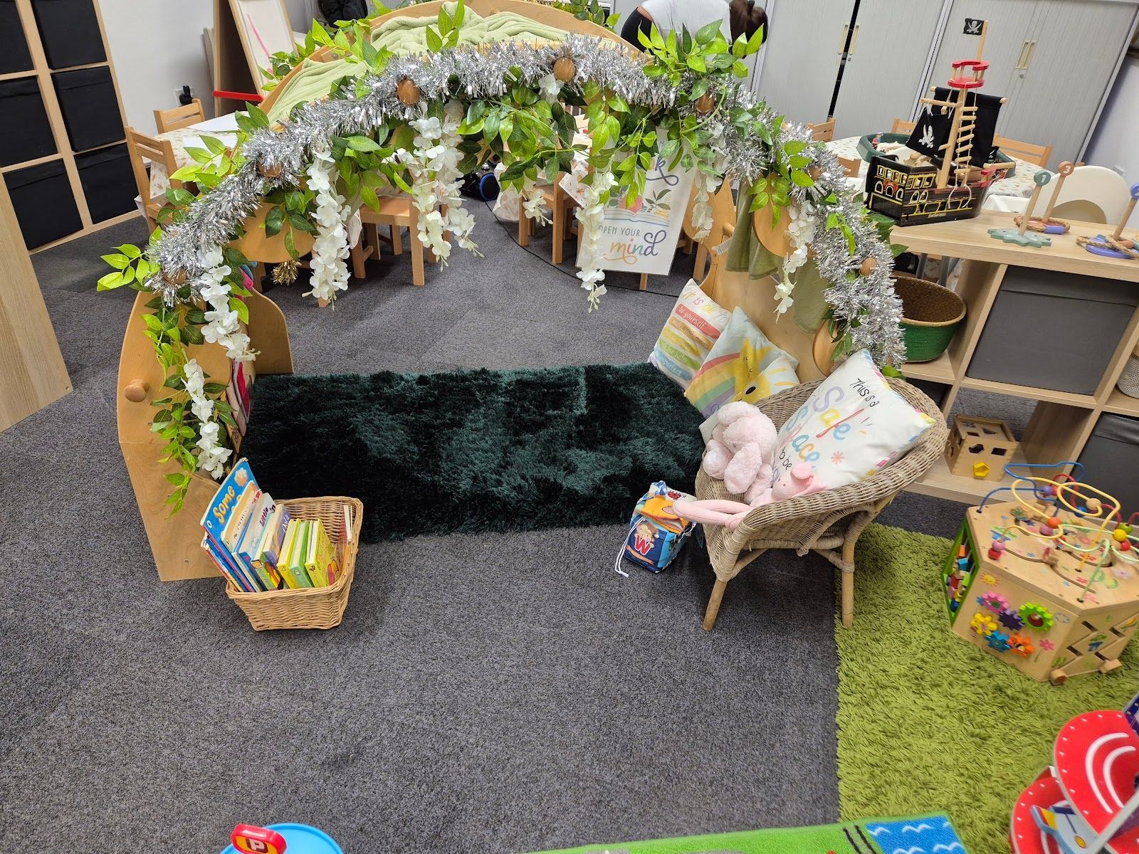 Reading den framed with foliage in The Little Paddocks